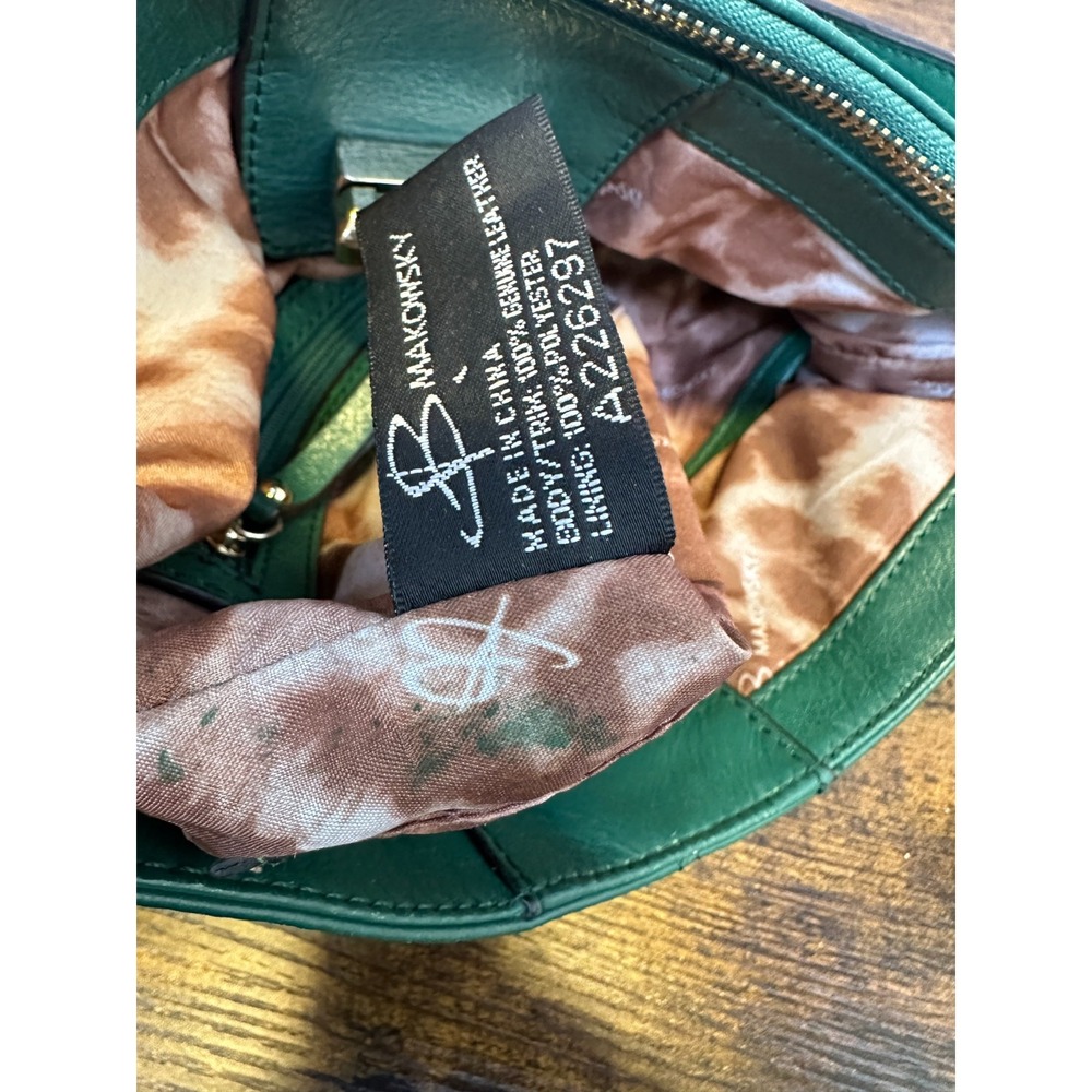 B. Makowsky Turn Lock Shoulder Bag Genuine Pebbled Leather Green Crossbody Purse - Picture 5 of 16